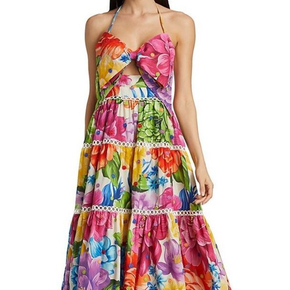 FARM Rio - Rainbow Chita Floral-Print Midi Dress - SMALL (NWT) - Picture 3 of 5